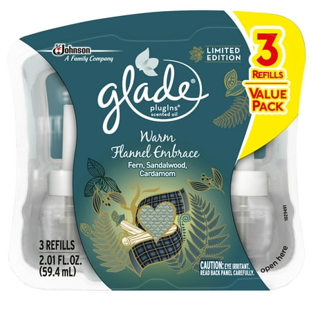 Glade PlugIns Refill 3 CT, Warm Flannel Embrace, 2.01 FL. OZ. Total, Scented Oil Air