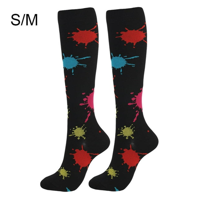 Chaussettes de Compression 20-30mmhg Longueur Genou Chaussettes de Sport 20-30mmhg Bas de Compression Bas pour Unisexe Course Cyclisme, Noir, Graffiti, P/M