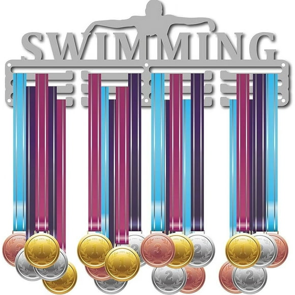 Medal Holder Sport Swimming Athlete Words Awards Display Stand Wall Rack Mount Hanger Decor for Champions Home Badge 3 Rung Medalist Gymnastics Over 60 Medals Olympic Games 15.7 x 5.9inch
