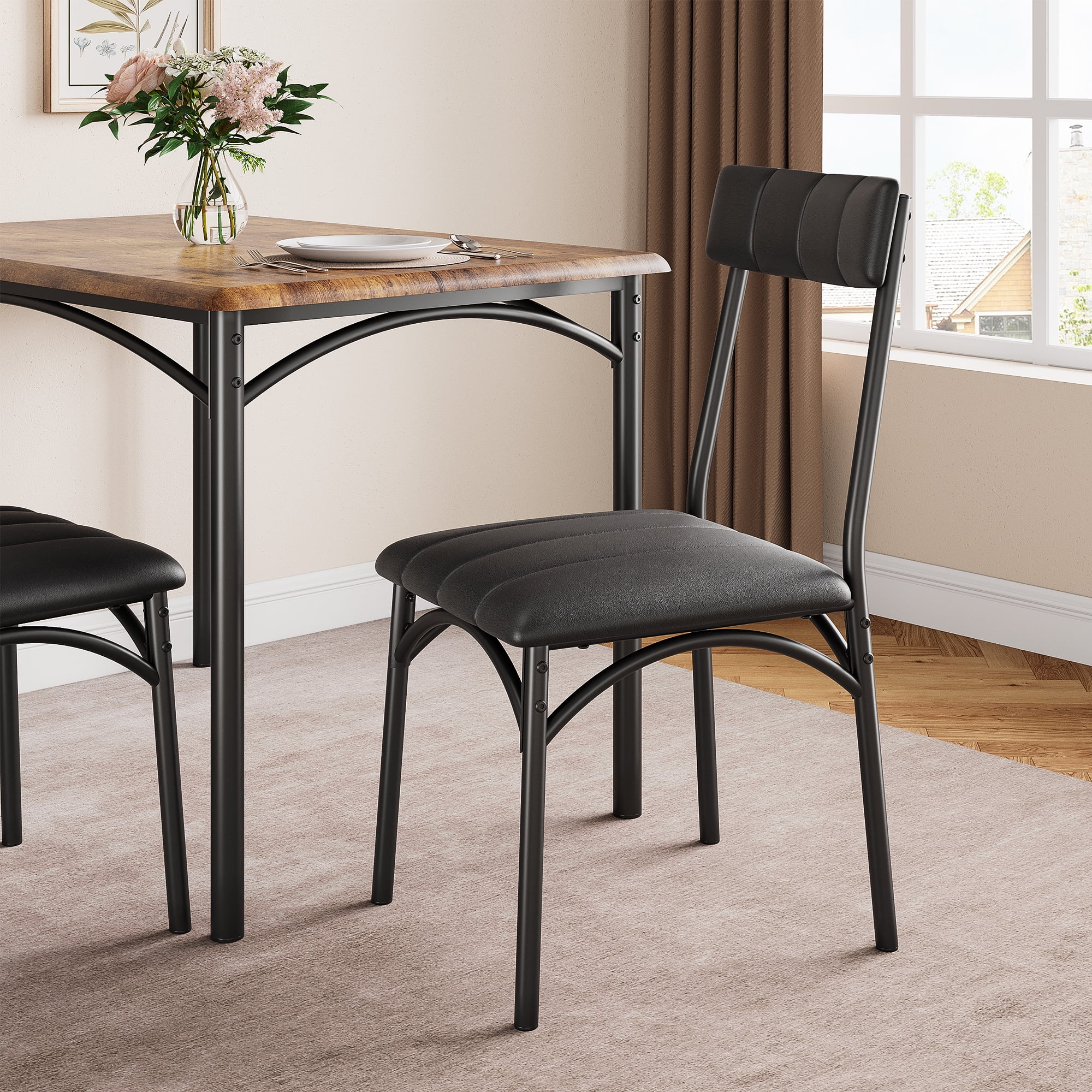WhizMax Dining Table Set for 4, Kitchen Table and Chairs, Metal and Wood Rectangular Dining Room Table Set with 4 Upholstered Chairs, 5 Piece Dining WhizMax Dining Table Set for 4, Kitchen Table and Chairs, Metal and Wood Rectangular Dining Room Table Set with 4 Upholstered Chairs, 5 Piece Dining