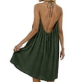 thumbnail image 5 of Hurxie Cami Backless Dresses for Women Solid Color Spaghetti Strap Low Back House Linen Dress Tea Length Gauze A Line Dress Army Green,3XL, 5 of 6