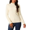 thumbnail image 1 of INSPIRAR CHIC Suéter de manga larga con cuello alto y puños esponjosos para mujer, casual, ajustado, talla L, color albaricoque, 1 of 5