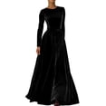 thumbnail image 2 of Western Cowgirl Velvet Dress for Women Long Sleeve Crewneck Belted Flowy Maxi Dresses Wedding Guest Dress, 2 of 5