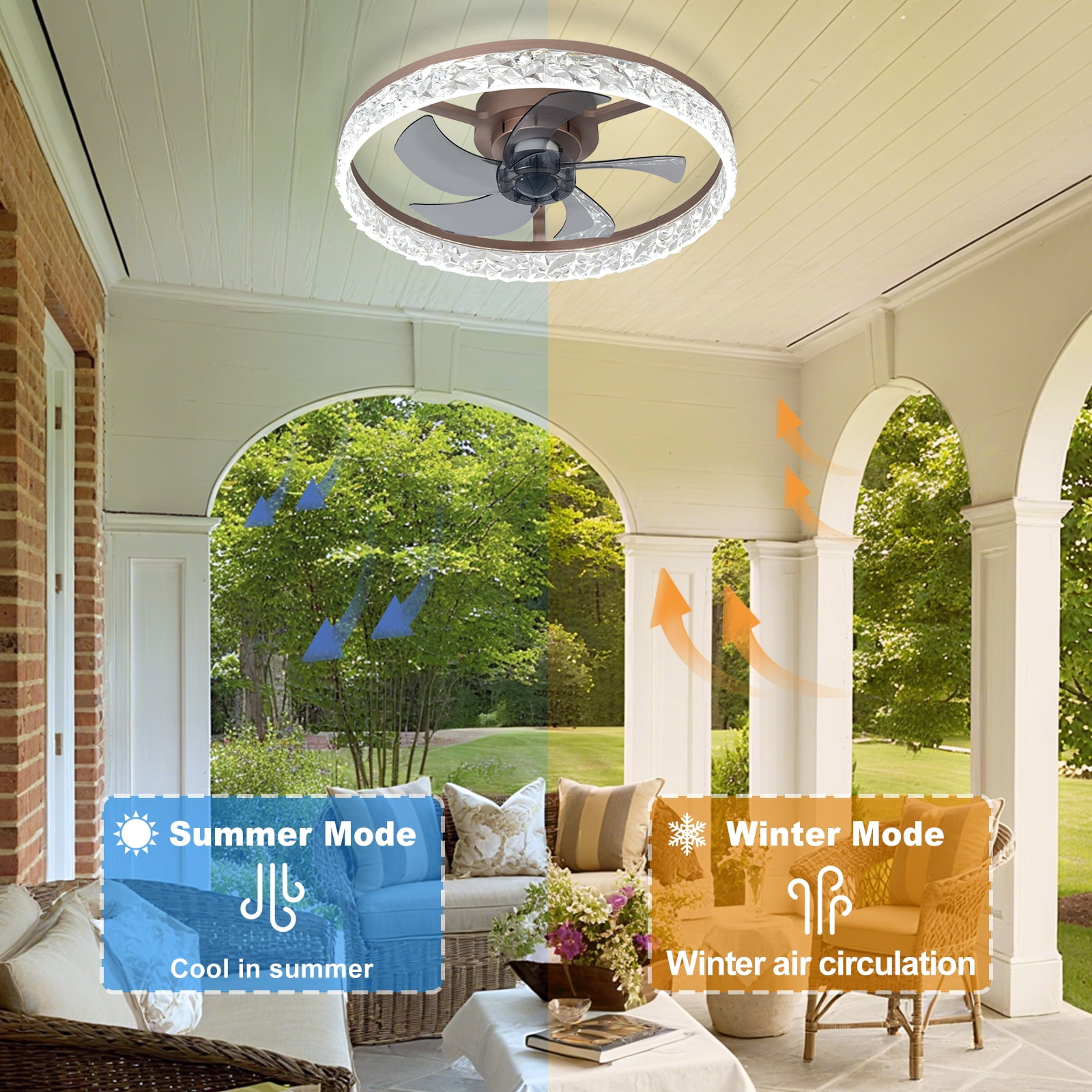 Depuley 20-Inch Low Profile Ceiling Fan with Light - Ultra-Quiet <30dB, App & Remote Control, Dimmable 3 CCT LED, Flush Mount for Bedroom，in Brown