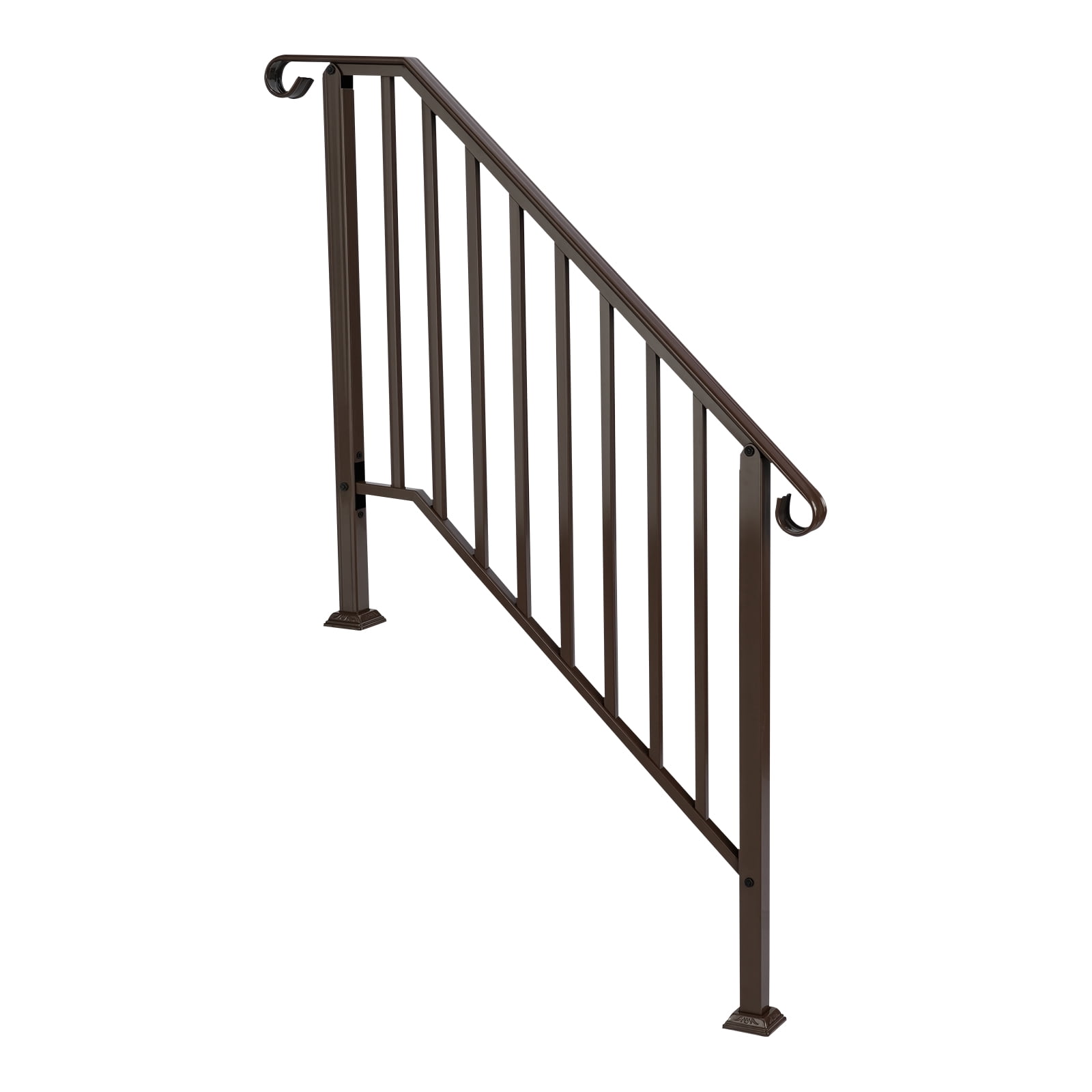 Copper Powder Coated Galvanized Iron Stair Handrail Curved Step Railing Fit 3-4 Steps Outdoor Garden Safety Picket Rail With Full Installation Hardware