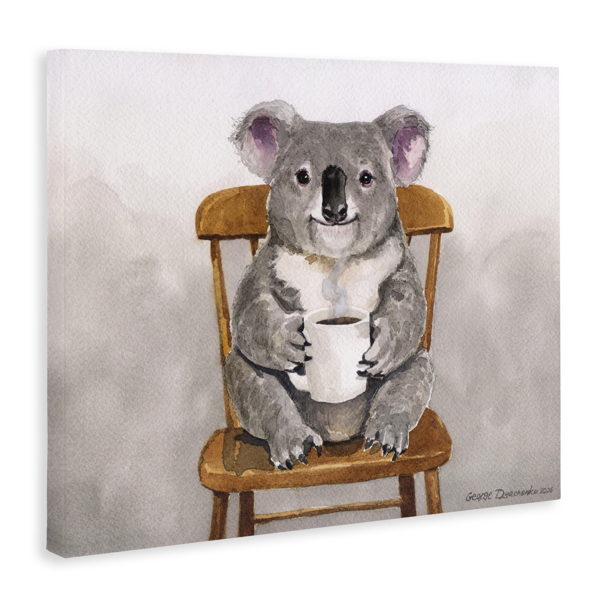 Stupell Industries Koala with Coffee Mug Canvas Wall Art, design by George Dyachenko