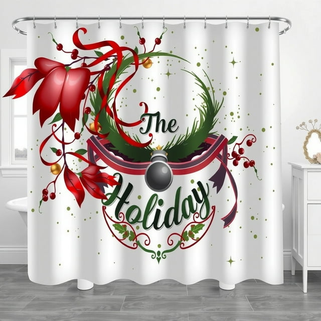 Festive Holiday Shower Curtain with Wreath Design - Christmas Cheer for Your Bathroom