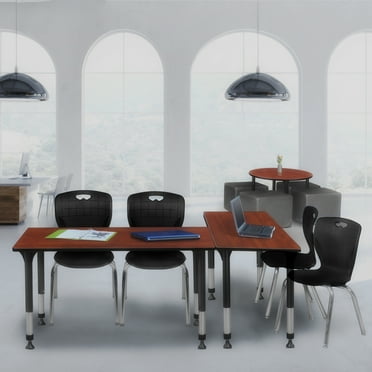Regency Kee 60" x 24" Height Adjustable Classroom Table - Cherry & 2 Andy 18-in Stack Chairs- Black
