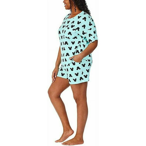 Disney Women's Short Pajama Set with Pockets, Blue, Small