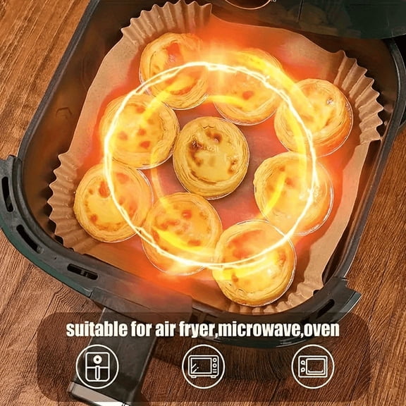 Heavy-Duty Square Air Fryer Liners, 50pcs Non-Stick Oil-Resistant Disposable Baking Paper for Air Fryer, Oven, Microwave
