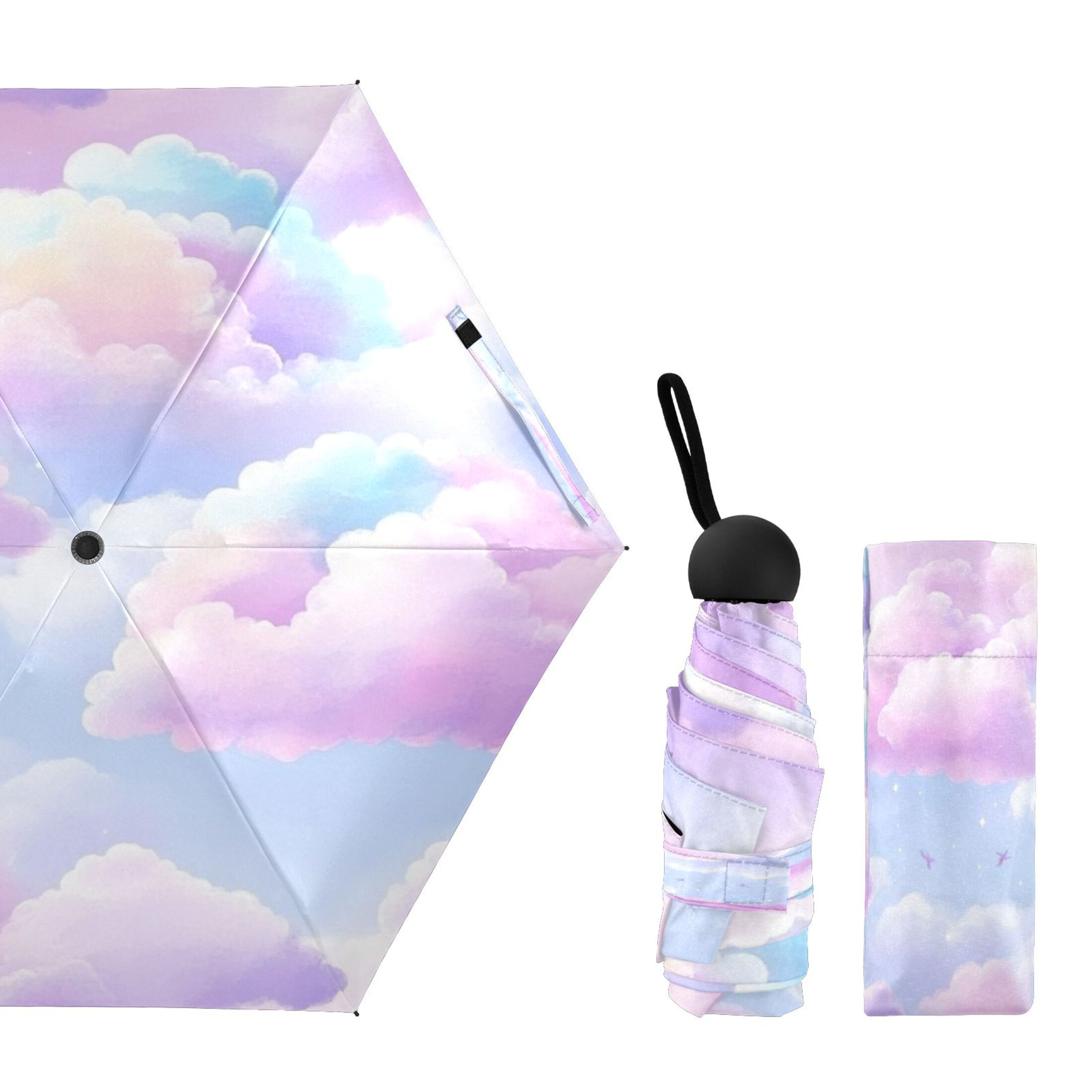Pastel Colored Clouds Umbrellas for Sun Auto Open Close UV50+ Waterproof 5-Fold Compact Fiberglass Frame