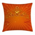 thumbnail image 1 of Queen Throw Pillow Cushion Cover, Fancy Halloween Princess Crown with Little Skull Daisies on Radial Orange Backdrop Stars, Decorative Square Accent Pillow Case, 20 X 20 Inches, Orange, by Ambesonne, 1 of 2