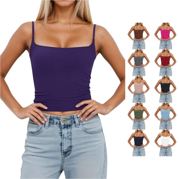 Gunia Built In Bra Spaghetti Strap Women'S Tank Tops Slim Fit Sleeveless With Removable Padding Adjustable Strap Camisole For Layering Casual Wear Camisole Tops For Women Purple