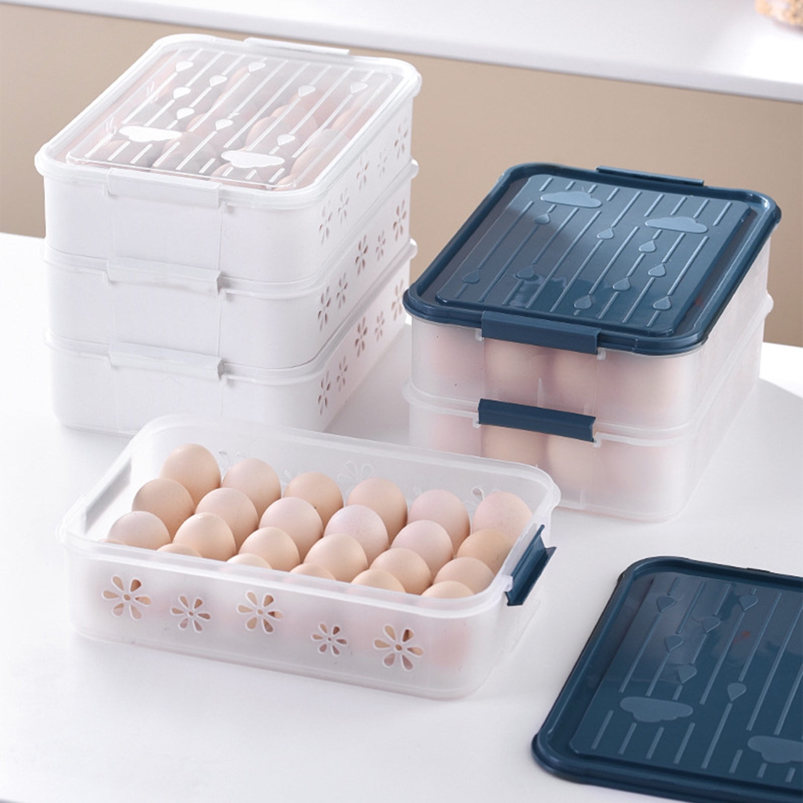 24/48 Grid Egg Container for Refrigerator Stackable Egg Storage Tray Organizer