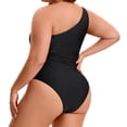 thumbnail image 4 of Agnes Orinda Women's Plus Size 1 Piece Bathing Suit See Through Mesh One Shoulder Swimsuit Tummy Control Cut Out Beach Swimwear Set 1X Black, 4 of 8
