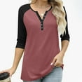 thumbnail image 5 of Felirenzacia Women's Button Down Raglan Shirt Tunic Top 3/4 Sleeve Color Block Henley Shirt, 5 of 6
