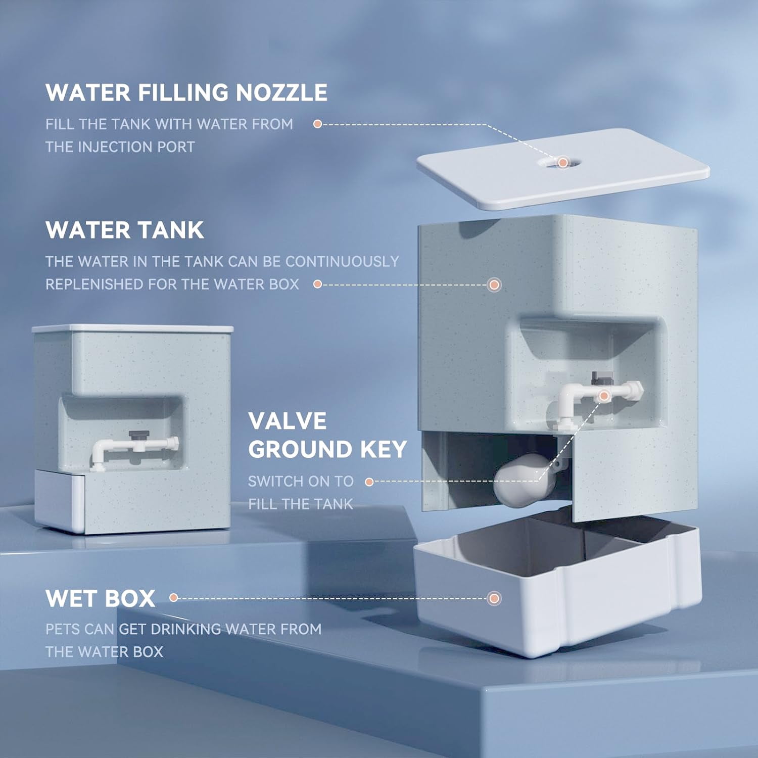 Automatic 8L Pet Waterer - Gravity Water Dispenser for Cats, Puppies, and Dogs.Prevents Dirty Water Backflow, Easy to Refill