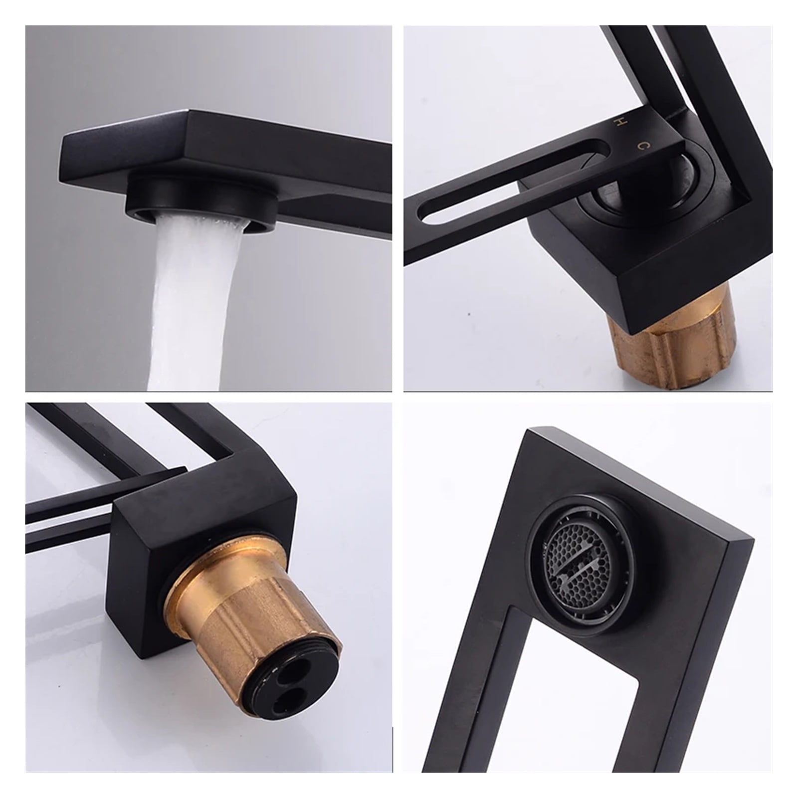 Bathroom Basin Faucet Cold & Hot Water Mixer Sink Tap, Single Handle Deck Mounted Black Tap