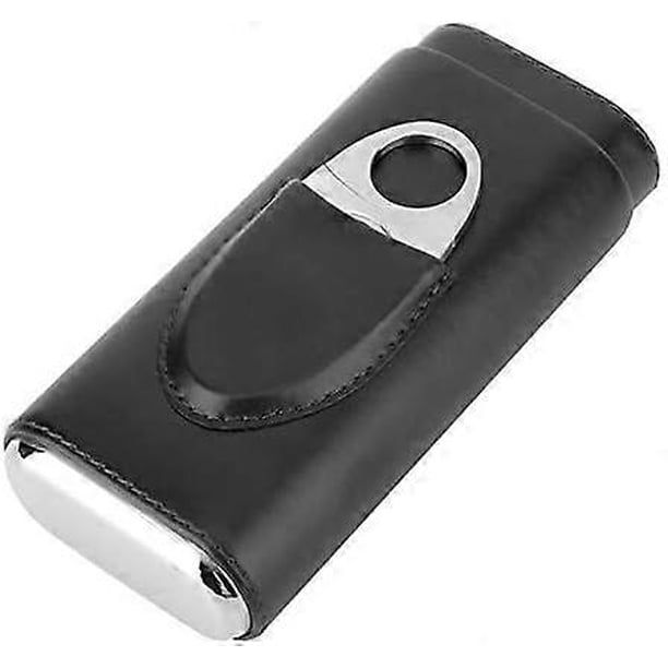 Cigar Case, Leather Cigar Box Portable Cigar Humidor with Cedar Wood Lining and Cigar Cutter Holds 3 Cigars 16 x 7.5 x 3.5 cm Black
