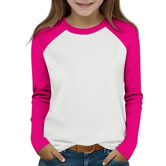 fnnxnal Big Girls Hot Pink Raglan Long Sleeve Top - 12T, Soft Stretch Polyester Spandex for School/Playdates/Daily Wear