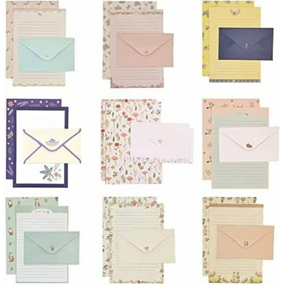 81pcs Stationary Paper and Envelopes Set, Contain 54 stationery paper and 27 envelopes, writing paper stationery set, 9 Different Style