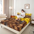 thumbnail image 4 of Homewish Brown Yellow Plaid Grid 4 Pieces Queen Sheet Sets For Boys Girls,Futuristic Cubes Ultra Soft Flat Sheet,Abstract Geometric Queen Fitted Sheet,Super Cozy Room Decor, 4 of 7