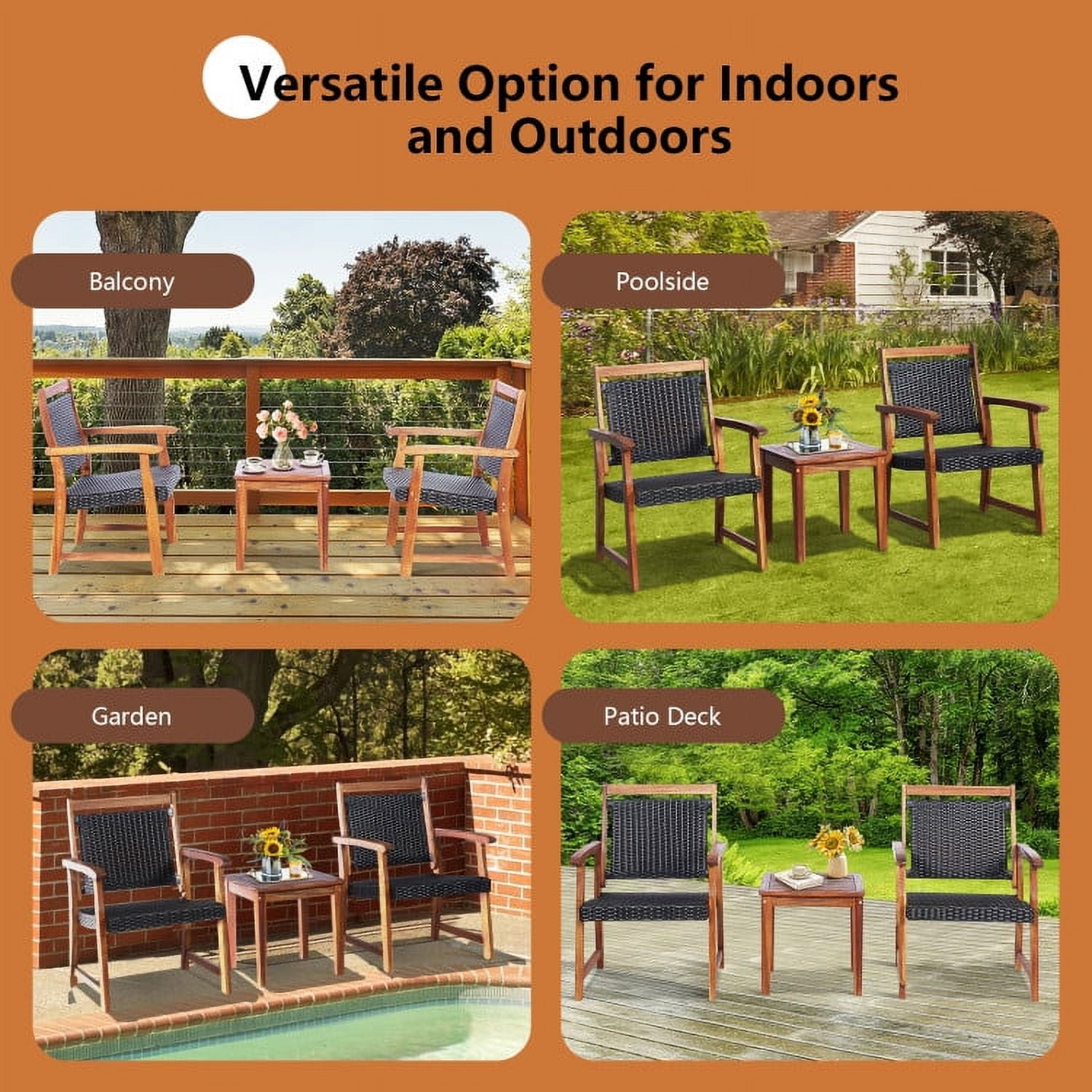 Aimee Lii 3 Pieces Rattan Bistro Set with Acacia Wood Frame, Modern Patio Furniture Aimee Lii 3 Pieces Rattan Bistro Set with Acacia Wood Frame, Modern Patio Furniture
