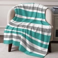 thumbnail image 3 of Throw Blanket for Couch Turquoise, White and Grey Stripes Soft Fleece Flannel Blankets Cozy Lightweight Blanket for Home Sofa Living Room Striped Pattern Bed Throws 50" x 60", 3 of 9