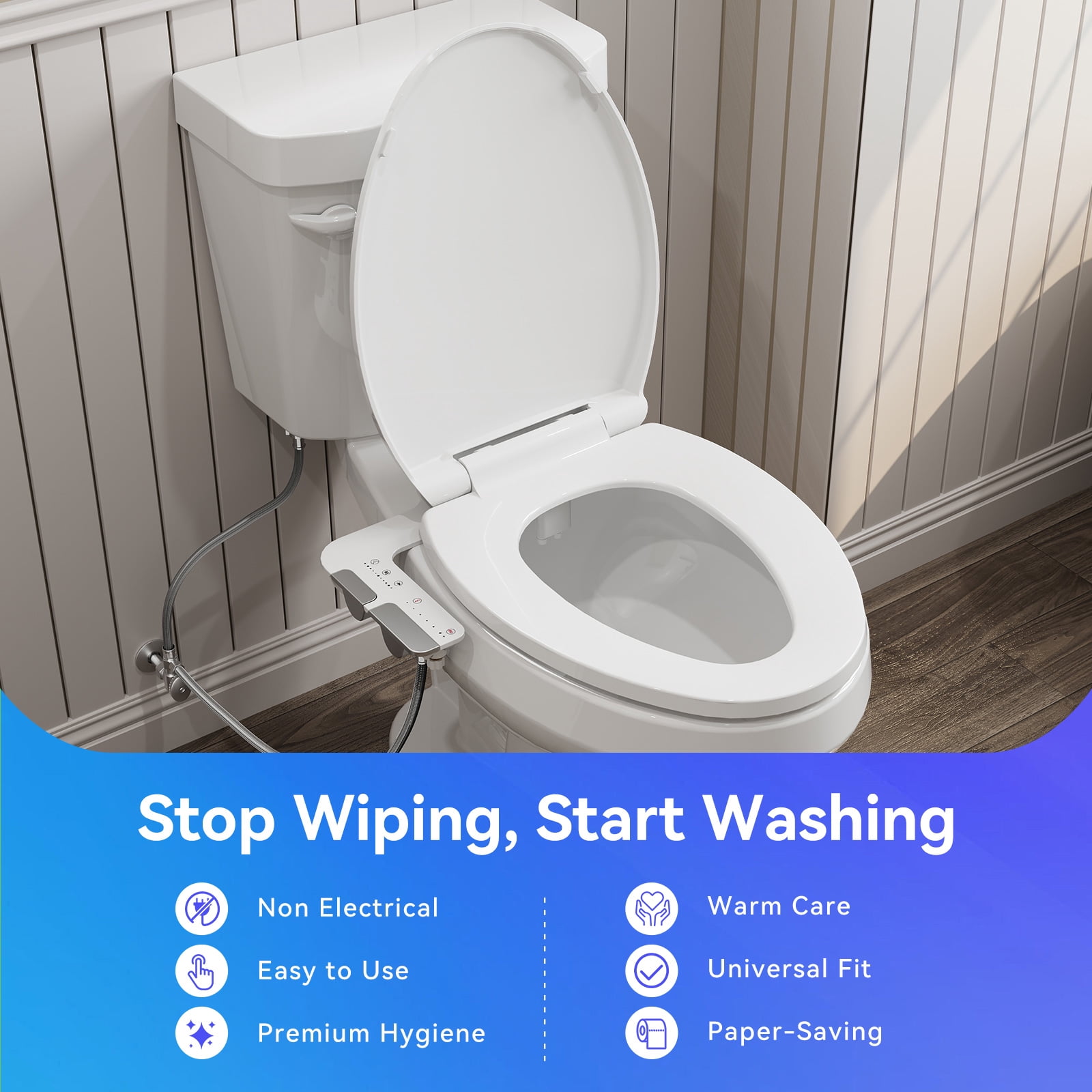 HOROW Luxury Slim Attachable Bidet Fresh Water Spray Kit with Hot Water, Dual Retractable Nozzles, Knob Control in White