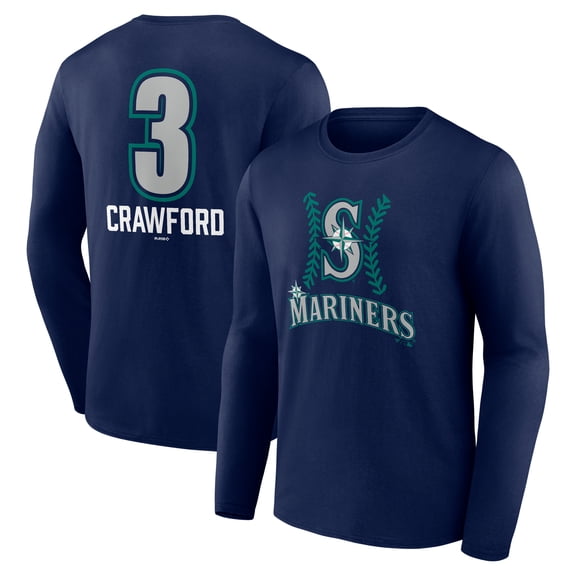 Men's J.P. Crawford Navy Seattle Mariners Name & Number Fastball Long Sleeve T-Shirt
