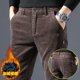 thumbnail image 3 of Men Vintage Fashion Letter Embroidery Corduroy Thick Velvet Casual Pants Autumn Winter Male Solid Slim Pockets Straight Trousers, 3 of 5