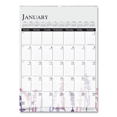 12-Month (Jan to Dec): 2026 12 in. x 16.5 in. Recycled Wild Flower Wall Calendar - White/Multicolor Sheets