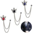 thumbnail image 1 of 3pcs Men's Suit Brooch Pin Badge with Chains - Lapel Pin for Men's Shirts, 1 of 5