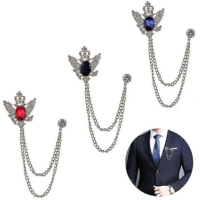 3pcs Men's Suit Brooch Pin Badge with Chains - Lapel Pin for Men's Shirts