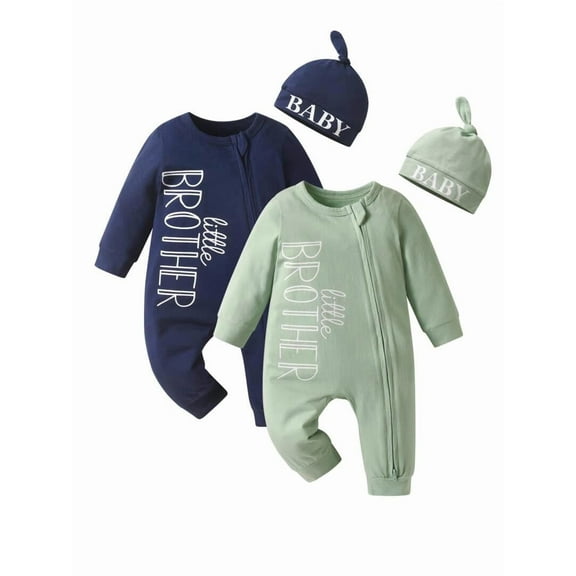 Newborn Baby Boy 2 Pack Letter Long Sleeve Romper Clothes Outfit Set Green & Blue