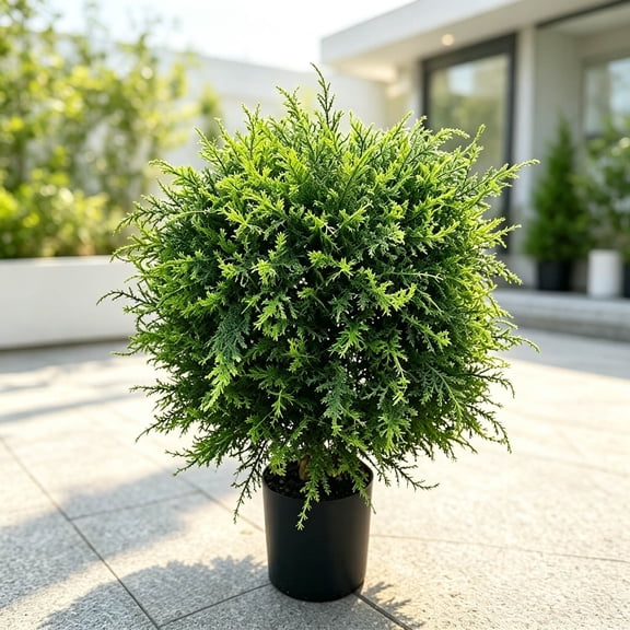 Clearance! Artificial Topiary Cedar Ball Tree 25'' Fake Cedar Potted Plants Artificial Shrubs Bushes Ball Tree for Indoor Outdoor Home Garden Decor