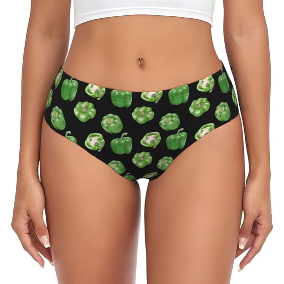 Womens Underwear - green Bell Pepper Print No Show Seamless Underwear for Women, Stretch Women's Panties, Hipster Soft Comfort Ladies Panties Bikini Underwear Briefs