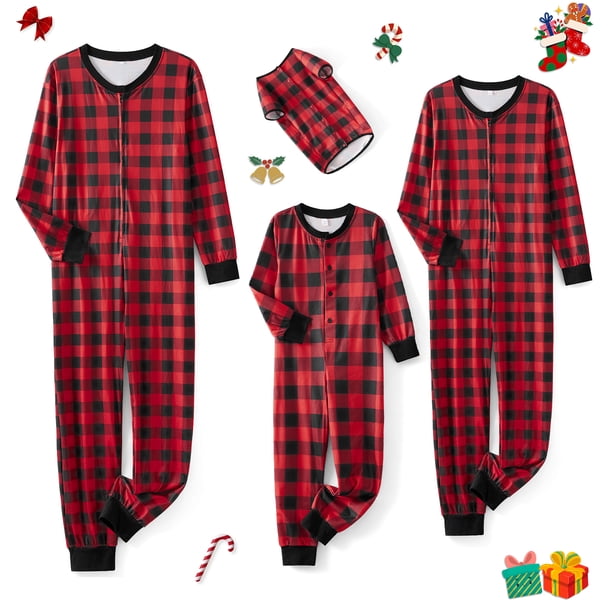 Conjunto de pijamas navideños familiares a juego, estampado a cuadros, manga larga, botones, mono largo para las fiestas.
