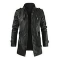 thumbnail image 2 of Brnmxoke Leather Trench Coat Men - Mid Length Casual Car Coat Style PU Leather Jacket Parka Men Big and Tall Black,XXL, 2 of 3