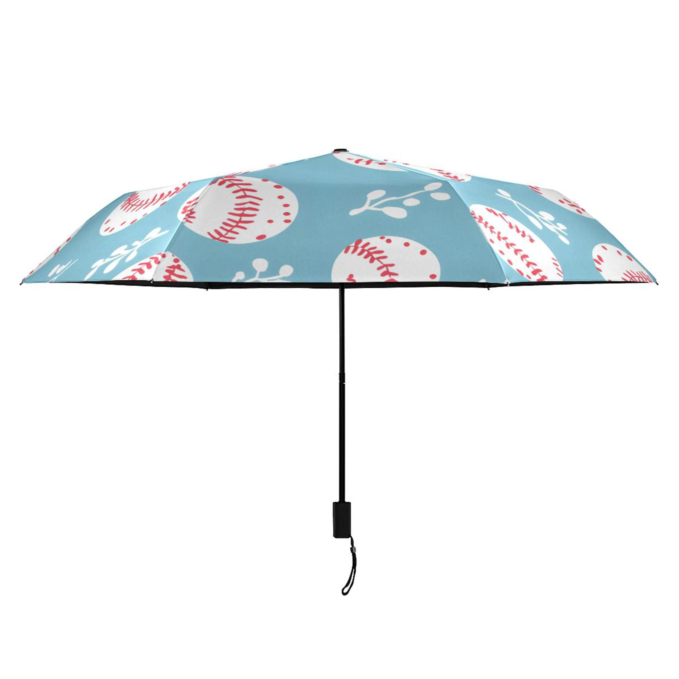 ALAZA Baseball Cute Leaf UPF 50+ Compact Folding Umbrella for Rain Travel Umbrella Packable