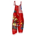 thumbnail image 4 of Women's Patriotic Floral Print Wide Leg Overalls Adjustable Tie Strap Linen Blend Sleeveless Jumpsuit 4th of July Casual Loose Romper Pants Red 4XL, 4 of 7