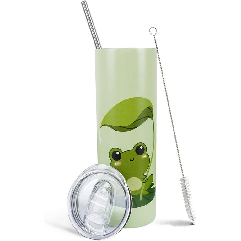 Green Froggy Cup Iced Coffee Glass, Glass Can with Bamboo Lid and straw,  Cute, Kawaii Cup, Green, Nature, Froggy, Frog, Lily, 18oz, Cup