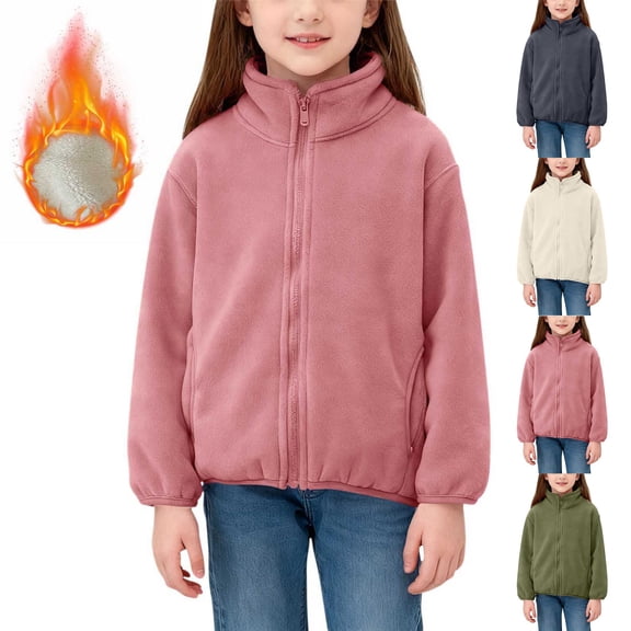 Bixock Toddler Girls Fleece Jackets Girls Winter Coats Kids Lined Fleece Coat Outerwear Long Sleeve Crew Neck Zip Front Thermal Jacket for Kids 2-12Years