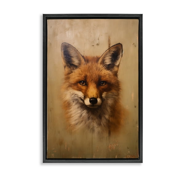 Stupell Industries Woodland Fox Face Animals & Insects Painting Black Floater Framed Canvas Art Print Wall Art, 17 x 25