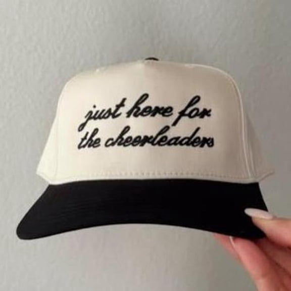 Just here for the cheerleaders embr0idered trucker hat - Trendy Unisex Trucker Cap with Adjustable Snap for Comfort - Couple Hat- Ideal Gift For All