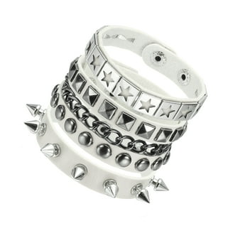 Leather Bracelet Combo Metal Star & Spike Inlay Grunge & Punk