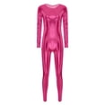 thumbnail image 3 of Haitryli Full Body Bodysuits for Womens Shiny Metallic Unitard Zipper Back Wet Look Catsuit Party Hot Pink S, 3 of 7