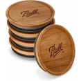 thumbnail image 1 of Wooden mason jar lids 5 pack – compatible with Ball wide mouth jars, airtight ba, 1 of 5