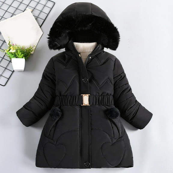 Abomasnow Kid Girls Winter Dress Coats Faux Fur Hooded Fleece Jackets Waterproof Parka Outwear 4-12 Years