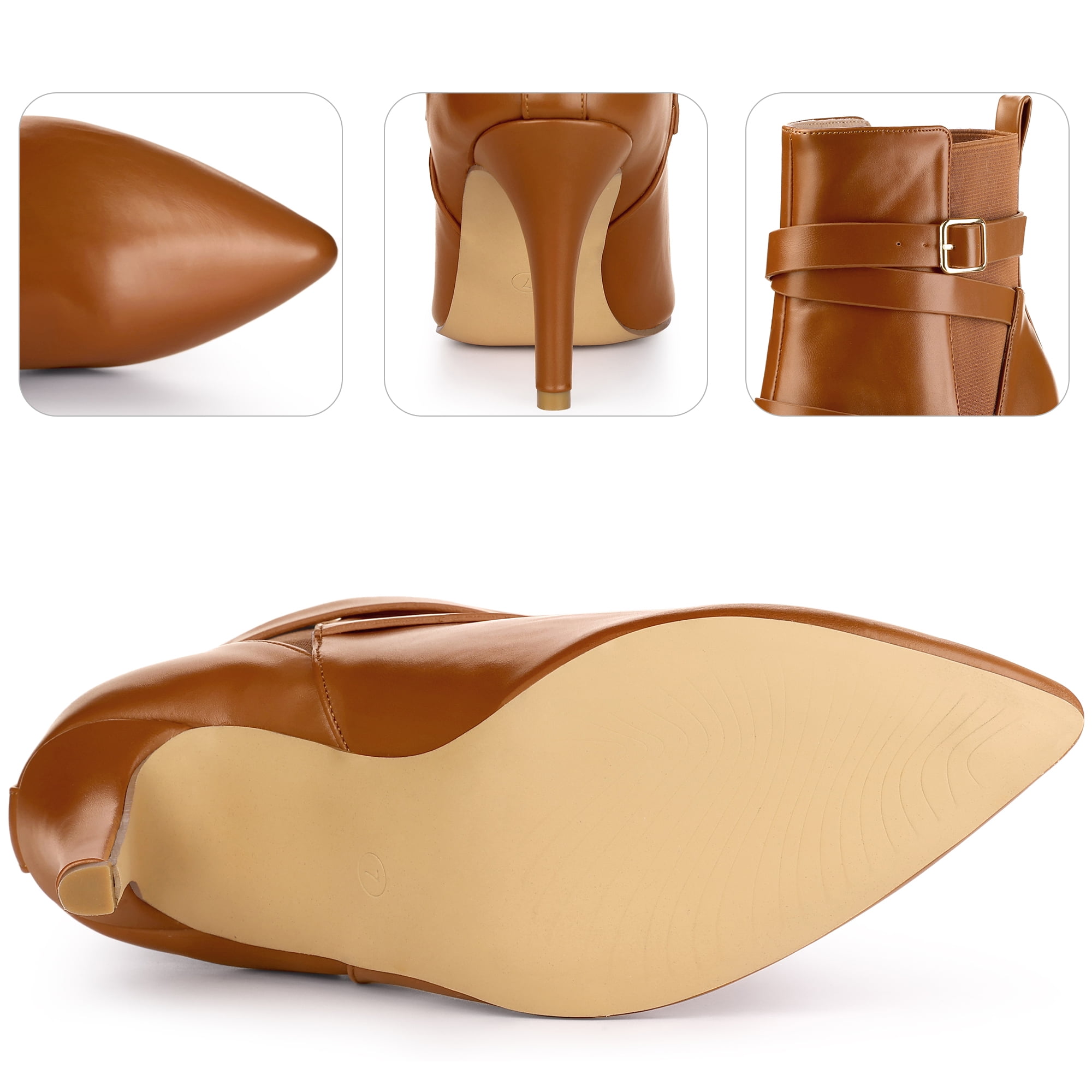 Unique Bargains Pointy Toe Elastic Cross Straps Stiletto Heel Ankle Boot for Women Brown 9